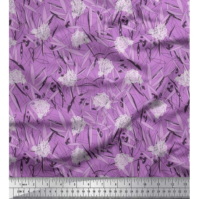 Soimoi Velvet Fabric Leaves & Rose Floral Print Fabric by Yard 58 Inch Wide