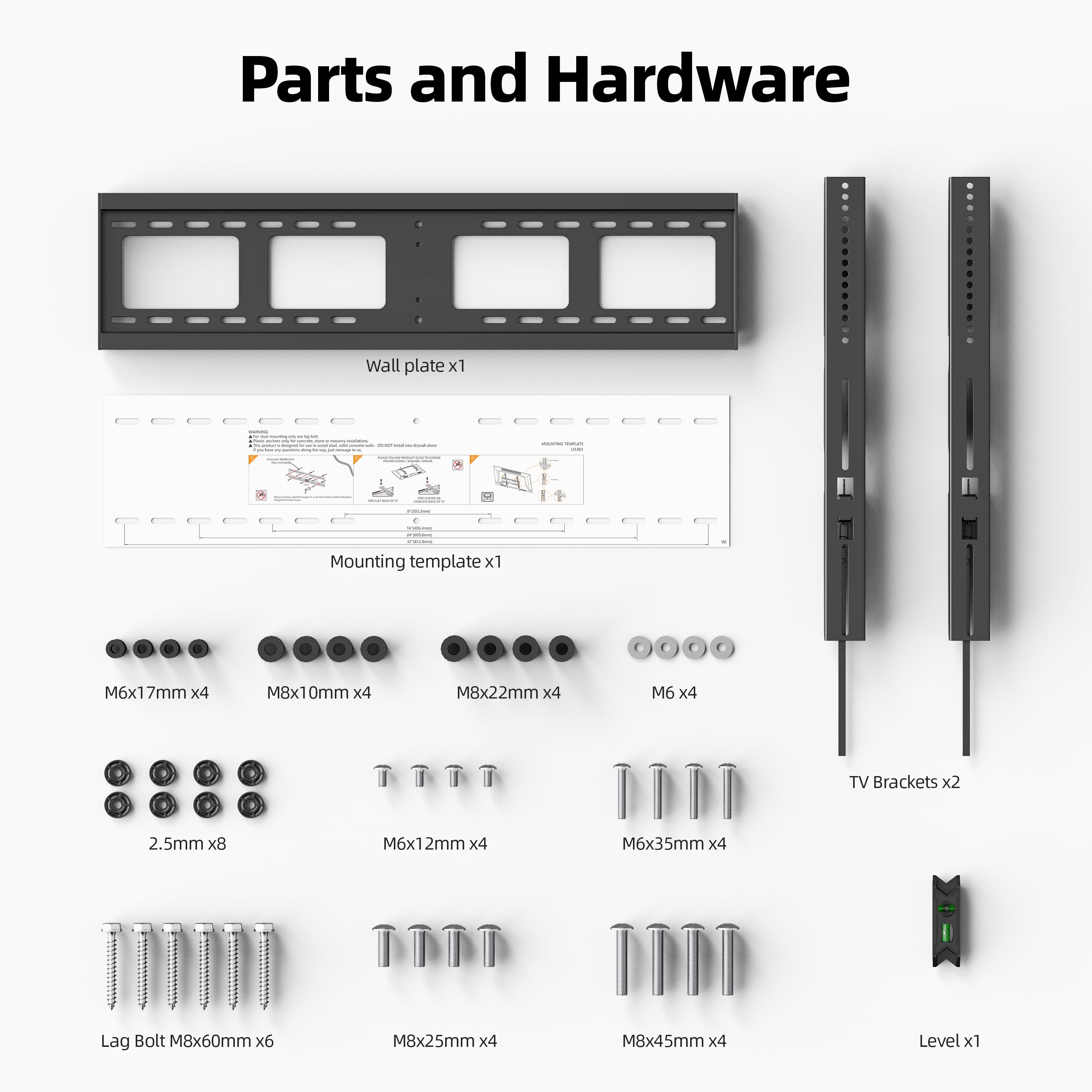 MountLiving Heavy Duty Fixed TV Mount for 42 to 120 inch Flat TVs, Low Profile TV Wall Mount Holds 200 lbs, Max VESA 800x600, Fits 16"/18"/32" Studs