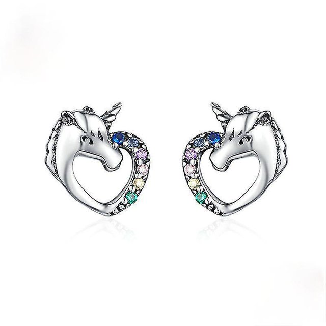 Pendientes de unicornio de plata de ley S925 LingWen 1327533403047
