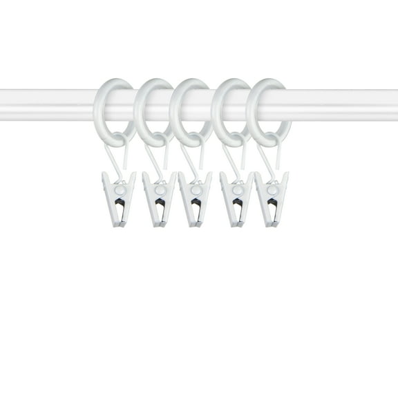 PlusCasa Noise-Canceling 9/16 inch White Curtain Rings with Clips (10 Count)