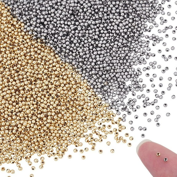 About 3000Pcs 2 Colors Stainless Steel Spacer Beads Round Beads 2mm Tiny Crimp Beads Round Loose Beads Metal Beads Smooth Beads for Bracelet Necklace Jewelry Making Supplies