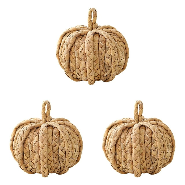 YWIYIUD 4inch Fall Pumpkin Decoration Artificial Wicker Handmade Pumpkin for Christmas Autumn Thanksgiving Day Home Dining Table Coffee Table Decoration Party Decoration Gift 1/2/3/4PCS
