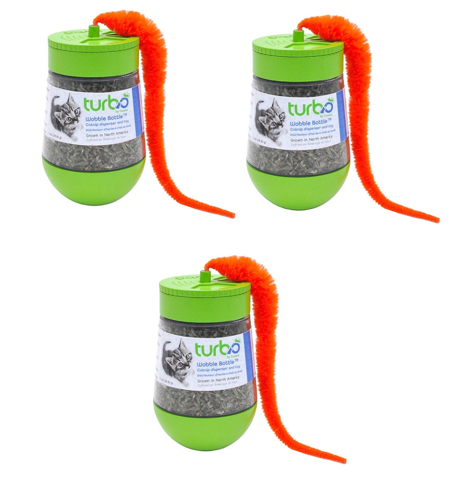 Cat Toy Interactive Catnip Dispensing Feather Top Wobble Bottle Feline Kitty Fun (One Wobble Bottle)