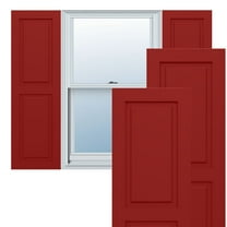 Ekena Millwork 12"W x 74"H True Fit PVC Two Equal Raised Panel Shutters, Fire Red (Per Pair - Hardware Not Included)