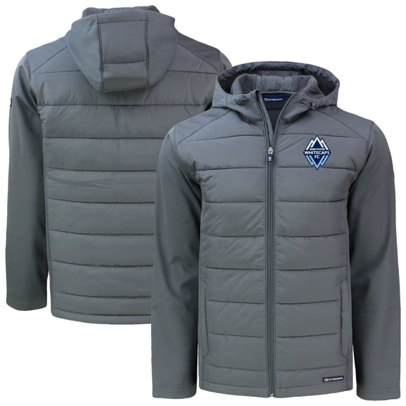 Men's-Cutter & Buck  Gray Vancouver Whitecaps FC Evoke Hybrid Eco Softshell Recycled Full Zip Hooded Jacket