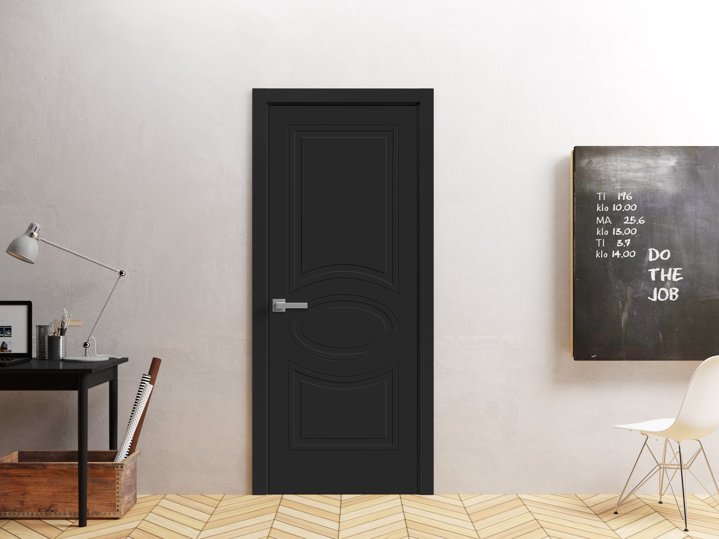 Interior Solid French Door 24" x 80" inches / Mela 7001 Painted Black / Single Regular Panel Frame Handle / Bathroom Bedroom Modern Doors