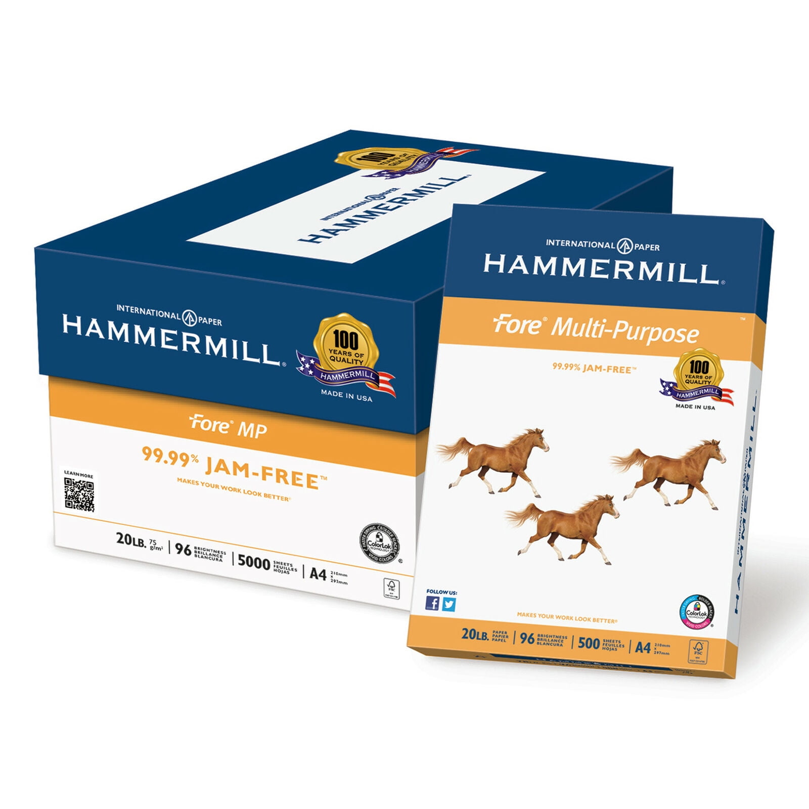 Hammermill Fore MP Multipurpose Paper, 96 Brightness, 20lb, 83/8 x 113/4, Whit