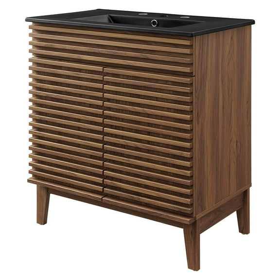 Sink Vanity Cabinet, Wood, Brown Walnut Black, Modern Contemporary Urban Design, Hotel Bedroom Bathroom Master Suite Guest