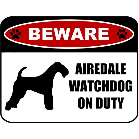 PCSCP Beware Airedale Watchdog On Duty (Silhouette) 11.5 inch x 9 inch Laminated Dog Sign