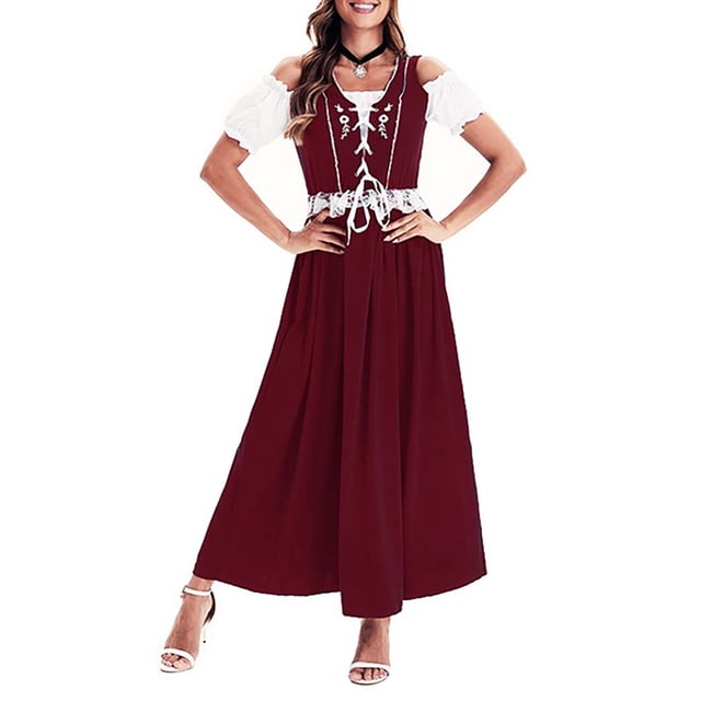 WTXUE Robes pour Femmes en Liquidation, Col Rond Germany Oktoberfest Robe Rétro pour Femmes Robe Robe de Performance sur Scène Manches Courtes (Rouge, TG)
