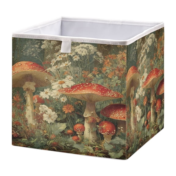 Foldable Fabric Storage Bin Home Cubes Clothing Organizer Bins Large Collapsible Box Basket for Home Organizer Red Mushrooms