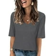 thumbnail image 2 of Women's V Neck T Shirts Half Sleeve Tops Elbow Length Casual Summer Tees Loose Fit Plain Tshirts (S, Dark Gray), 2 of 6