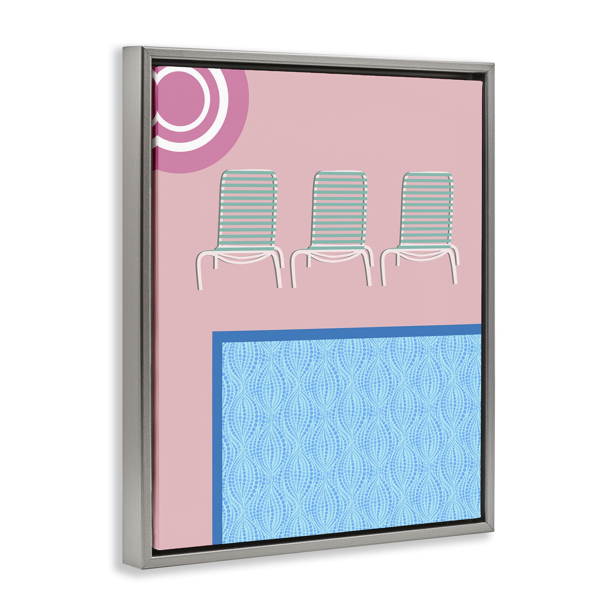 Stupell Industries Summer Poolside View Scenery Painting Gray Floater Framed Canvas Art Print Wall Art, 25 x 31