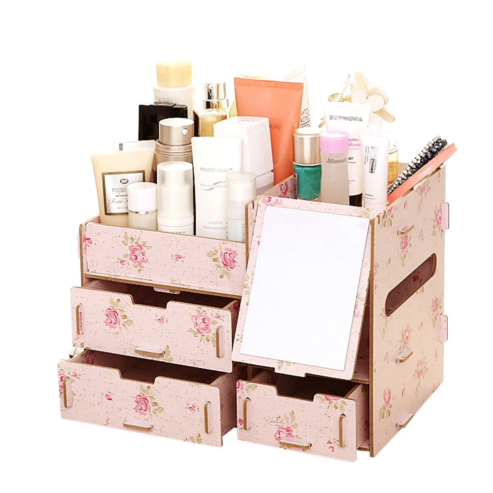 Multifunctional Desktop Storage Box Wooden Makeup Organizer Case With Mirror Multi Drawers Large Capacity Diy Jewelry Container Cosmetic
