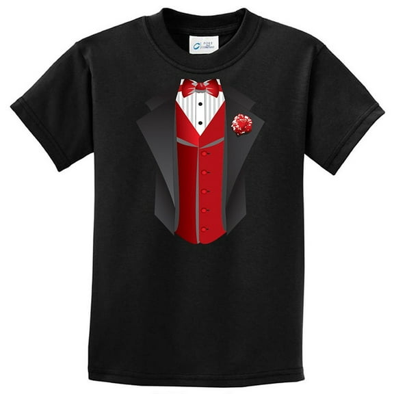 Kids Red Vest Tuxedo Youth T-Shirt - Black
