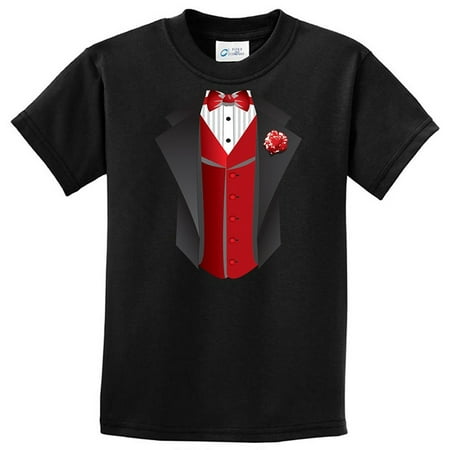 Kids Red Vest Tuxedo Youth T-Shirt - Black