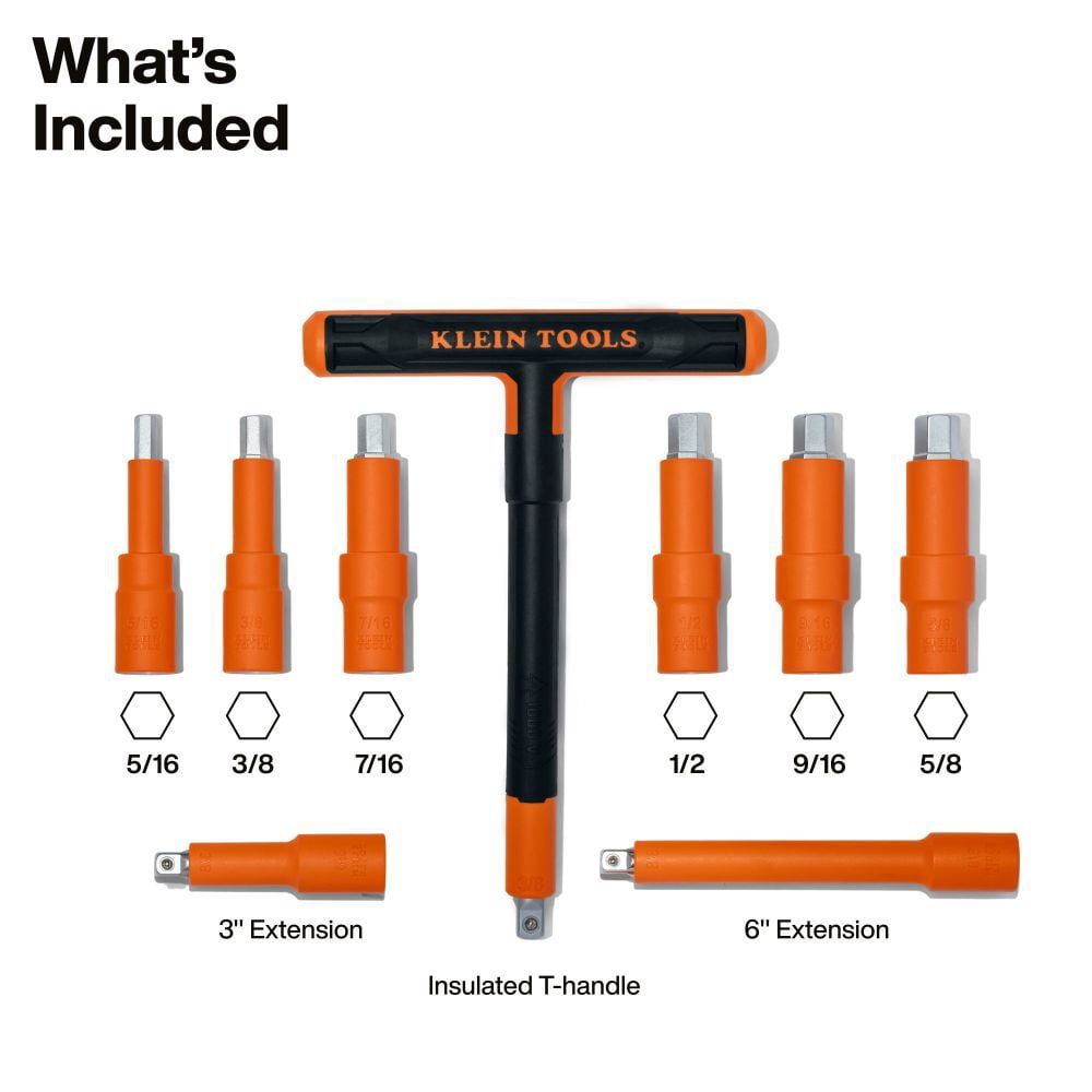 Klein Tools Insulated T-Handle And Hex Bit Socket Set 9 Pieces