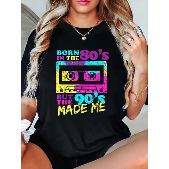 100% Cotton Vintage Cassette Born in The 80s But 90s Made Me I Love 80s T-Shirt Women's Men's Graphic Tee Casual Tops
