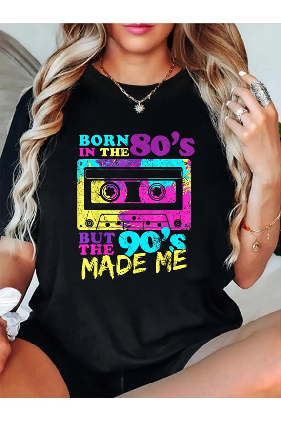100% Cotton Vintage Cassette Born in The 80s But 90s Made Me I Love 80s T-Shirt Women's Men's Graphic Tee Casual Tops