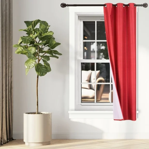1-Piece Thermal Foam Lined Blackout Heavy Thick Window Curtain Silver Grommets (Red, 63" Length ) K34