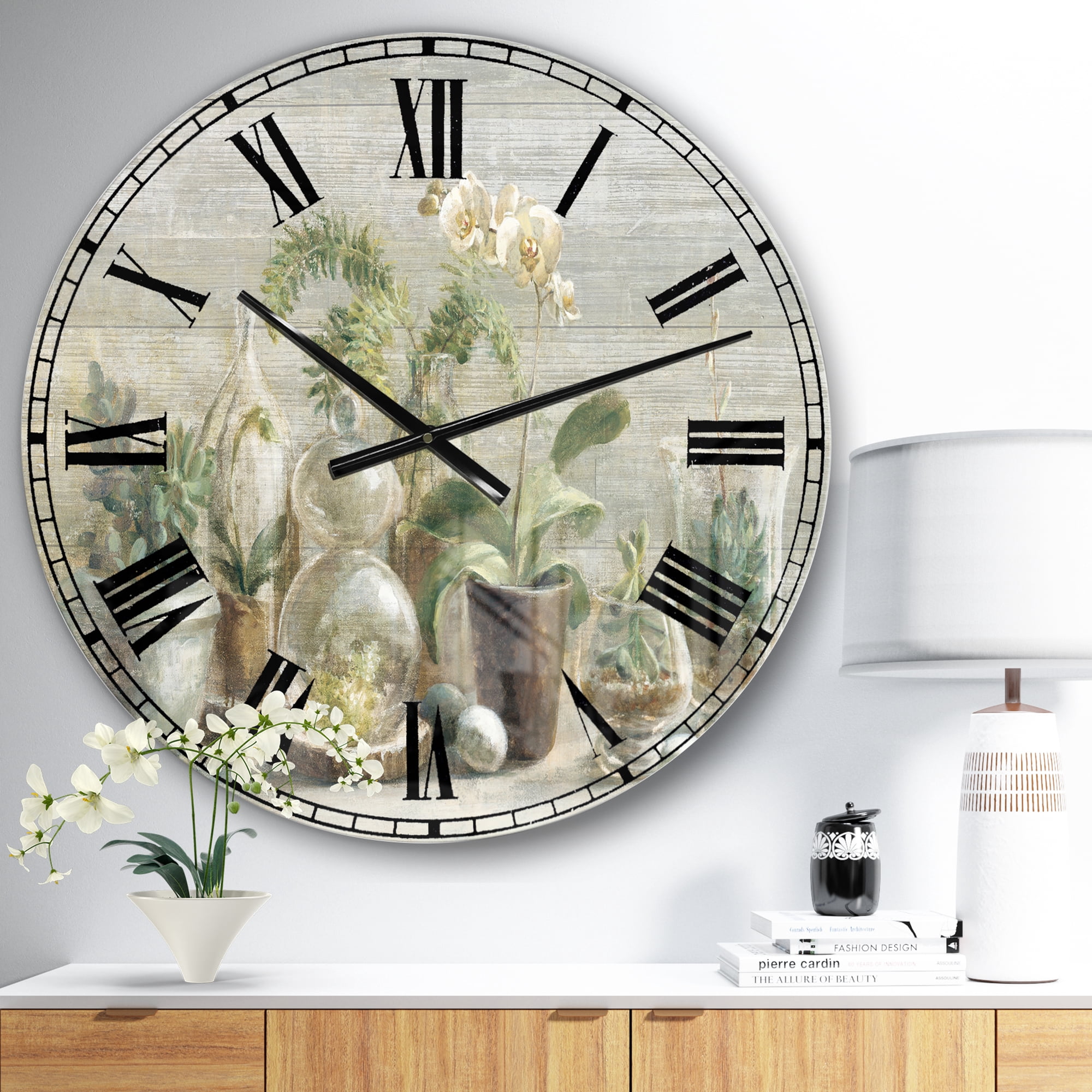 Designart 'Composition of Orchids' Traditional wall clock