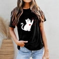 thumbnail image 2 of Bibifish Womens Tees Cute Cat Print Short Sleeve T-Shirts Soft Comfy Graphic Crew Neck Tees Summer Daily Simple Style Everyday Wear Tees, 2 of 4