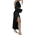 thumbnail image 4 of hirigin Women's Spring Summer Long Dresses, Long Sleeve Solid Color Deep V Neck Hollow Out Dress, 4 of 6