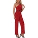 thumbnail image 4 of INSPIRAR CHIC Mono Hombro Overoles para Mujeres Vestido Sin Mangas Cinturón Pierna Ancha Mono Rojo L, 4 of 5