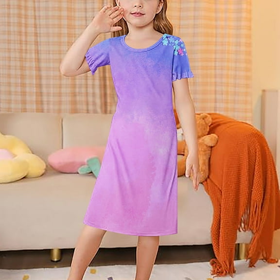 KkSLirnhs 140 Girls Pajamas Size 14-16 Breathable Kids' Nightgown – Lightweight, Cute Graphics, Summer Favorite Multicolor