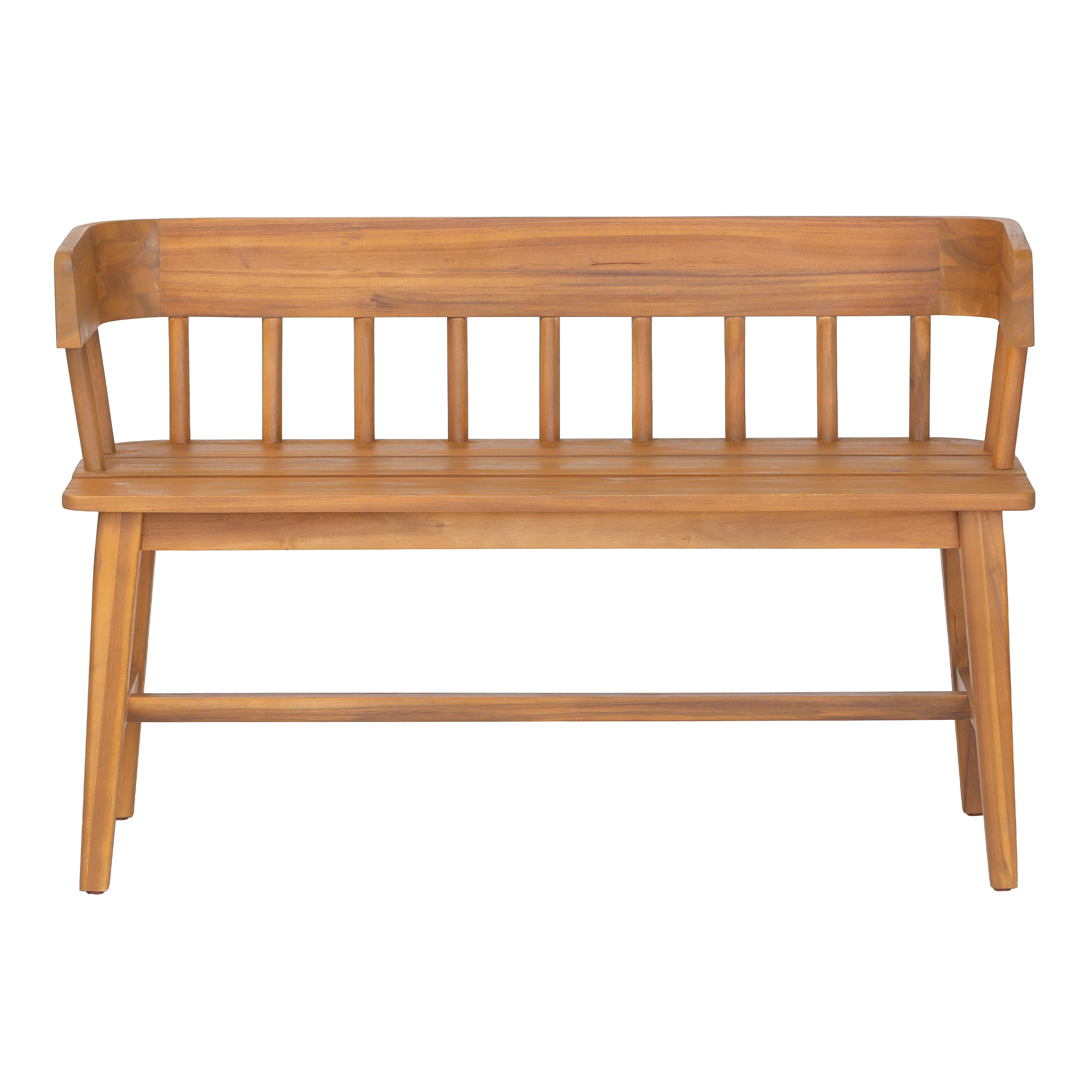 Outdoor Bench with Acacia Wood and Slatted Back, Garden Patio Bench and Porch Seating with Teak Finish, Teak