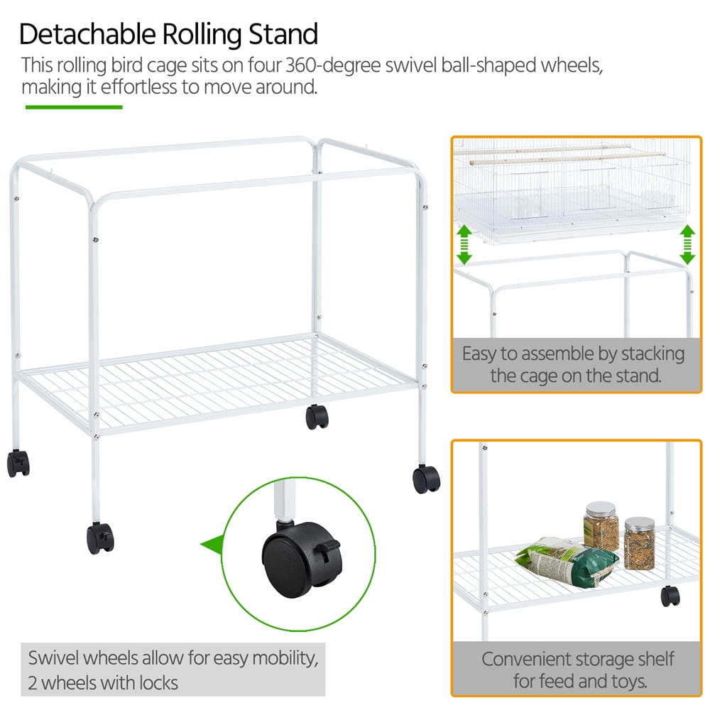 Renwick 47"H Rolling Stand Flight Metal Bird Cage with Slide-Out Tray for Small Birds, White