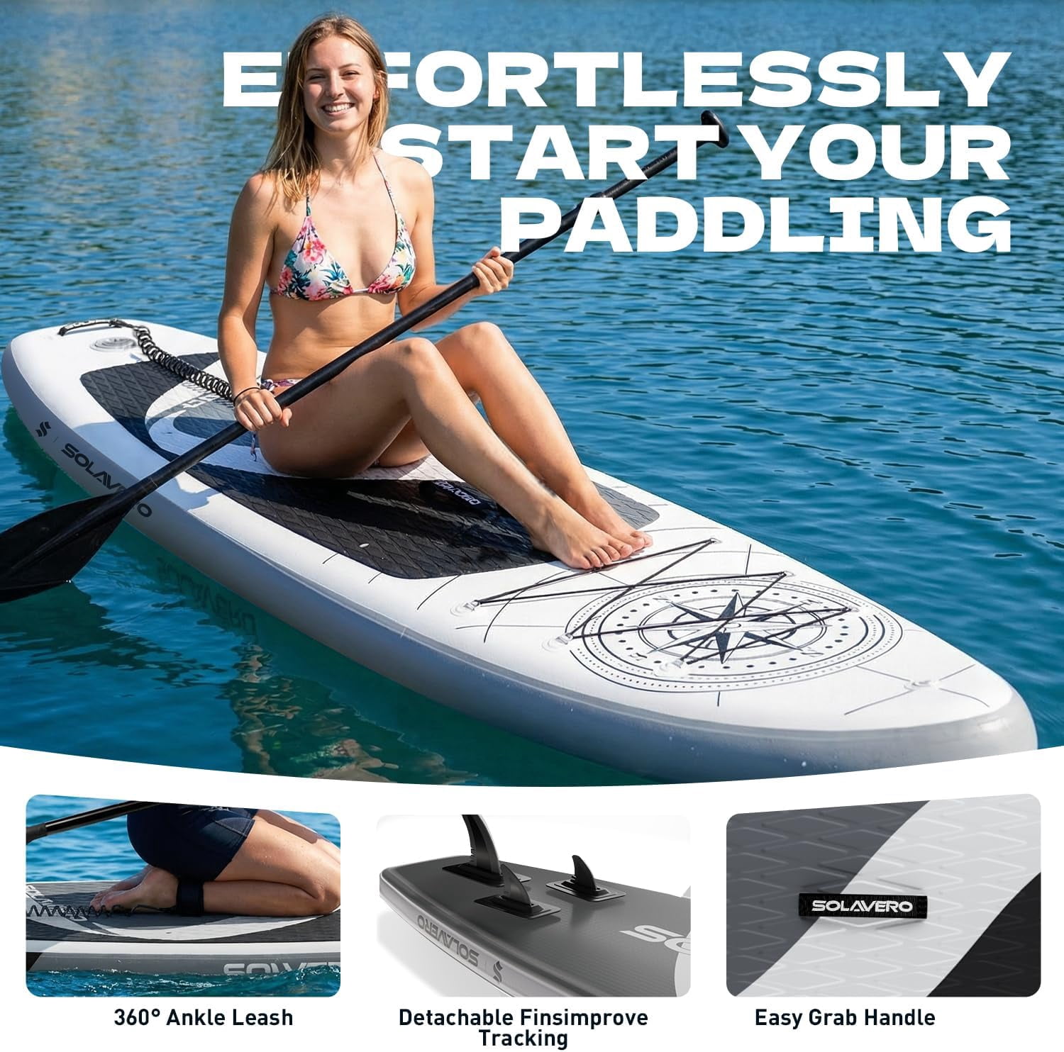 SOLAVERO 10'6" Inflatable Stand Up Paddle Board, Ultra-Light SUP Board with Accessories, Anti-Slip EVA Deck for Adults