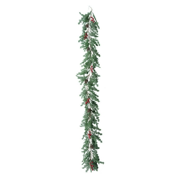 70.8in Artificial Christmas Garland with Thorn Pines, Red Berries & Pinecones – Realistic Holiday Rattan Vine for Mantel, Staircase, Tabletop or Wall Décor