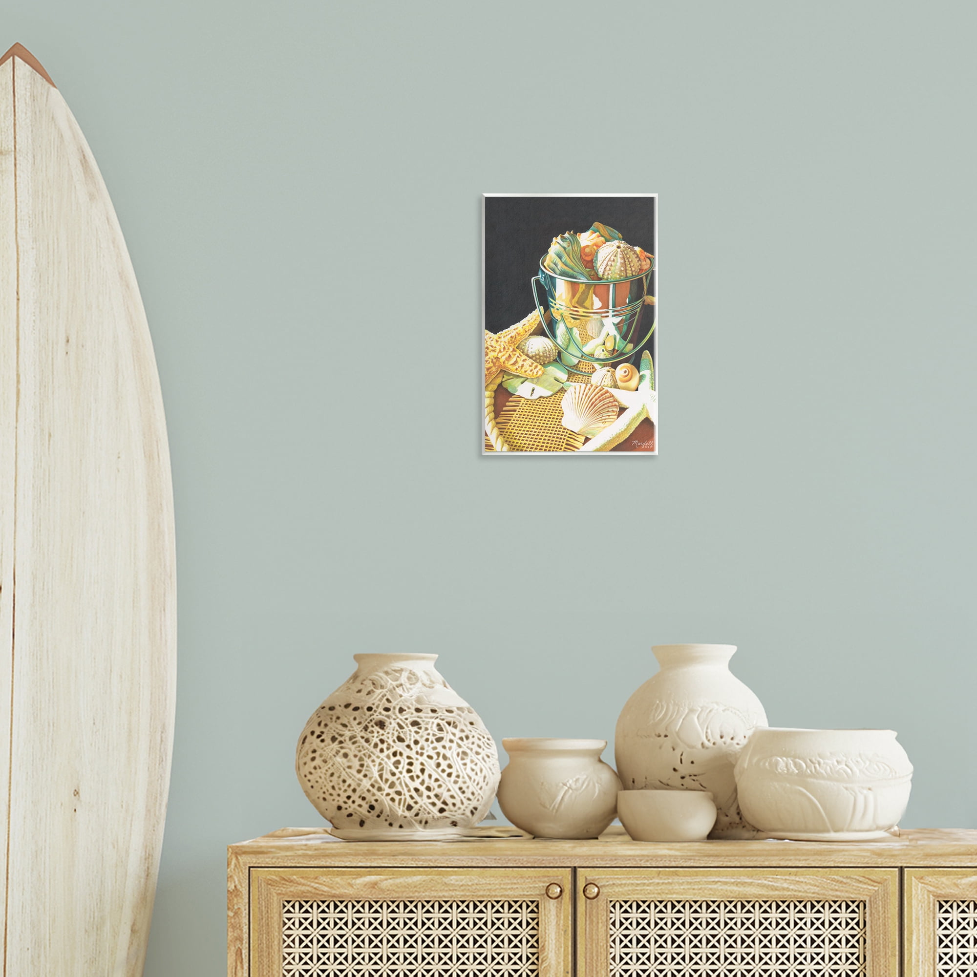 Stupell Industries Bucket Of Seashells Coastal Painting Unframed Art Print Wall Art, 10 x 15