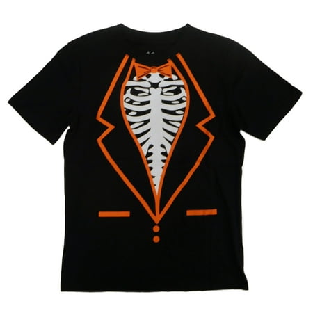 Boys Black Skeleton Vampire Undead Zombie Suit Halloween T-Shirt