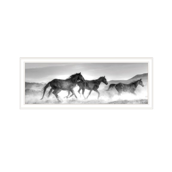 Trendy Decor 4U "Horses Rolling By" Framed Wall Art, Modern Home Décor White Framed Print for Living Room, Bedroom & Farmhouse Wall Decoration by JG Studios 39"x15"