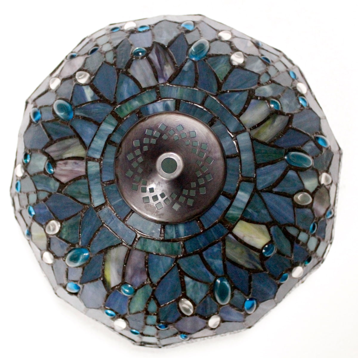 Tiffany Ceiling Light Fixture Semi Flush Mount 12" Sea Blue Stained Glass Dragonfly Cover Shade Overhead Close to Island Hanging Lamp Decor Bedroom Kitchen Dining Living Room Entry Hallway WERFACTORY