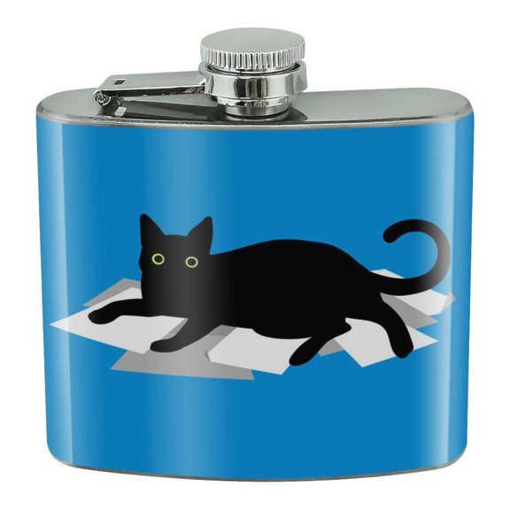Black Cat Lying on Papers Stainless Steel 5oz Hip Drink Kidney Flask