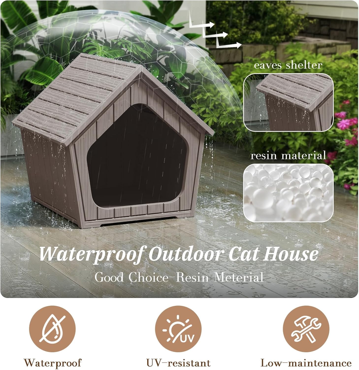 GMNIUOutdoor Cat House for Outside Indoor Use, Weatherproof Resin Outdoor Cat Shelter for Small, Medium, Large Cats, Easy Assembly(Gray)