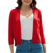 QINCAO Women's Cardigan Sweater Open Front Knit Coat Shrugs for Women,Red-L(12-14)