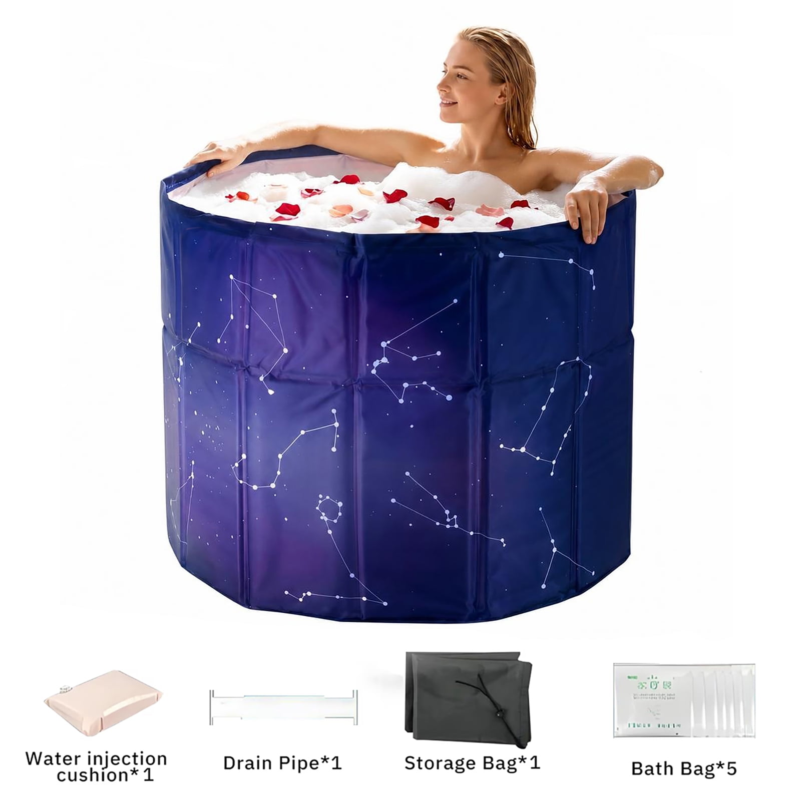 GIATUEE Portable Collapsible Bathtub for Adults – Freestanding PVC Soaking Tub with Thickened Thermal Foam for Hot & Ice Bath, Indoor/Outdoor Shower Use (Galaxy Purple)