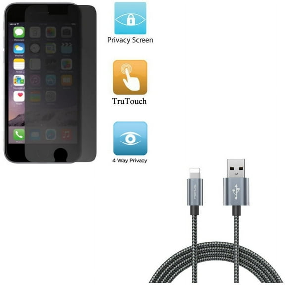 iPhone 8/7/6S/6 - Charger Cord 10ft USB Cable w Privacy Screen Protector - Power Wire Braided Long Sync, Film TPU Anti-Peep Anti-Spy for iPhone 8/7/6S/6
