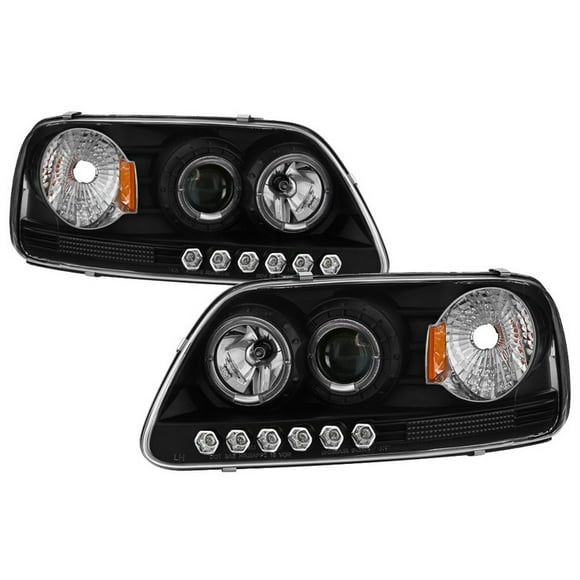 Spyder Automotive Headlight Assembly 5010261 Halogen Bulb; Projector Beam With LED Halo; High 9005/Low H3 Clear Bulb; Clear Lens; Black Housing; Set of 2