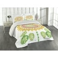 thumbnail image 2 of Ambesonne White Quilted Coverlet 3 Pcs, Sunflower Mandala Design, King Size, Yellow White and Green, 2 of 4