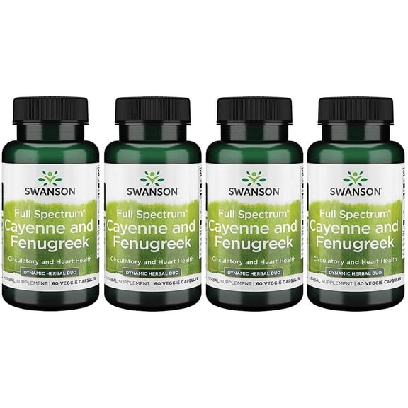Swanson Full Spectrum Cayenne & Fenugreek 60 Veg Capsules (4 Pack)