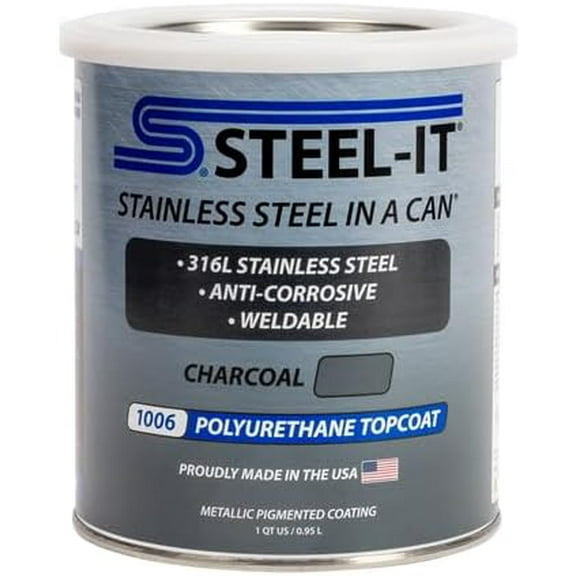 Steel-It 1006Q Polyurethane Topcoat, Weldable, Superior Anticorrosion Coating - Charcoal (1 Quart)