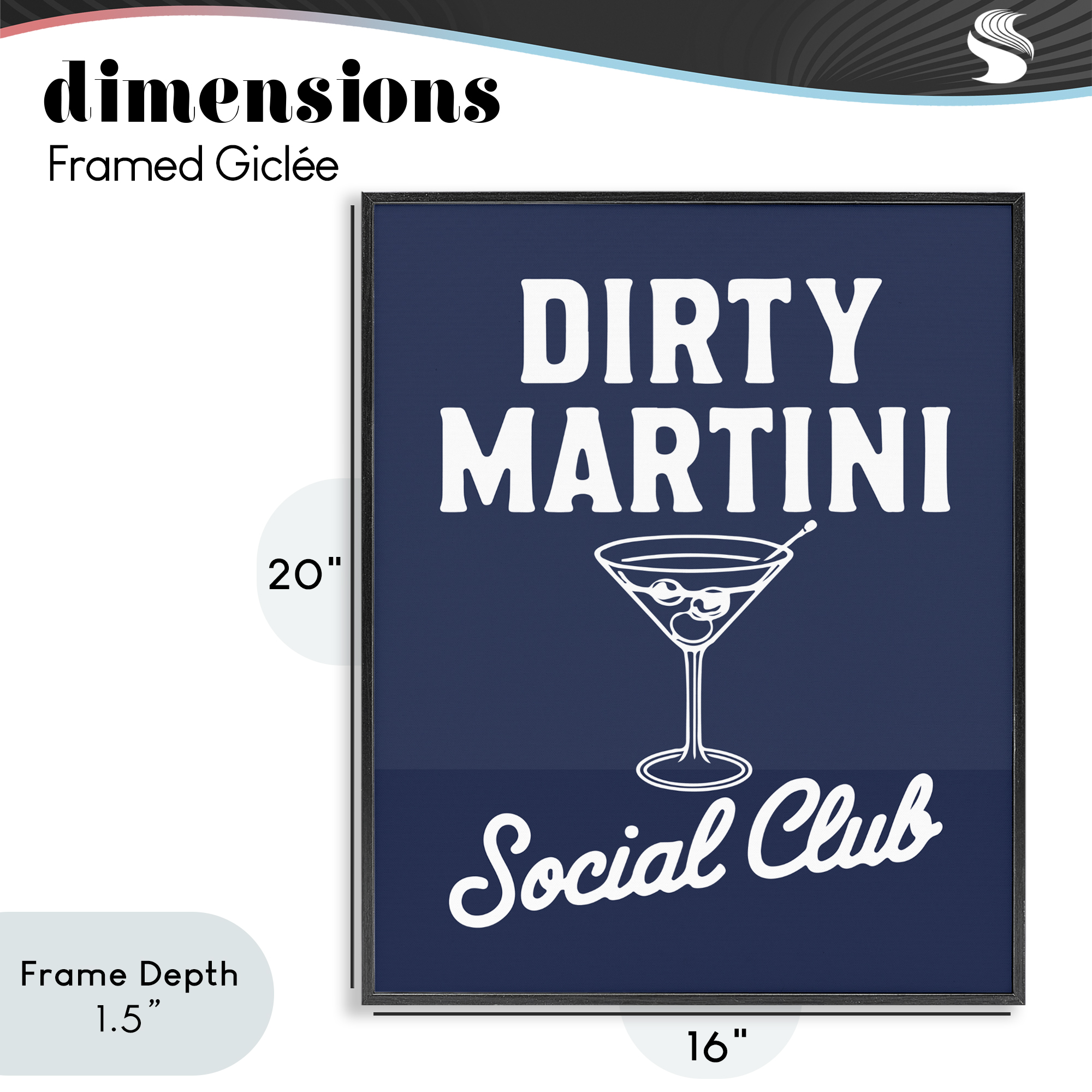 Stupell Industries Retro Dirty Martini Club Black Framed Giclee Art, design by Lettered and Lined