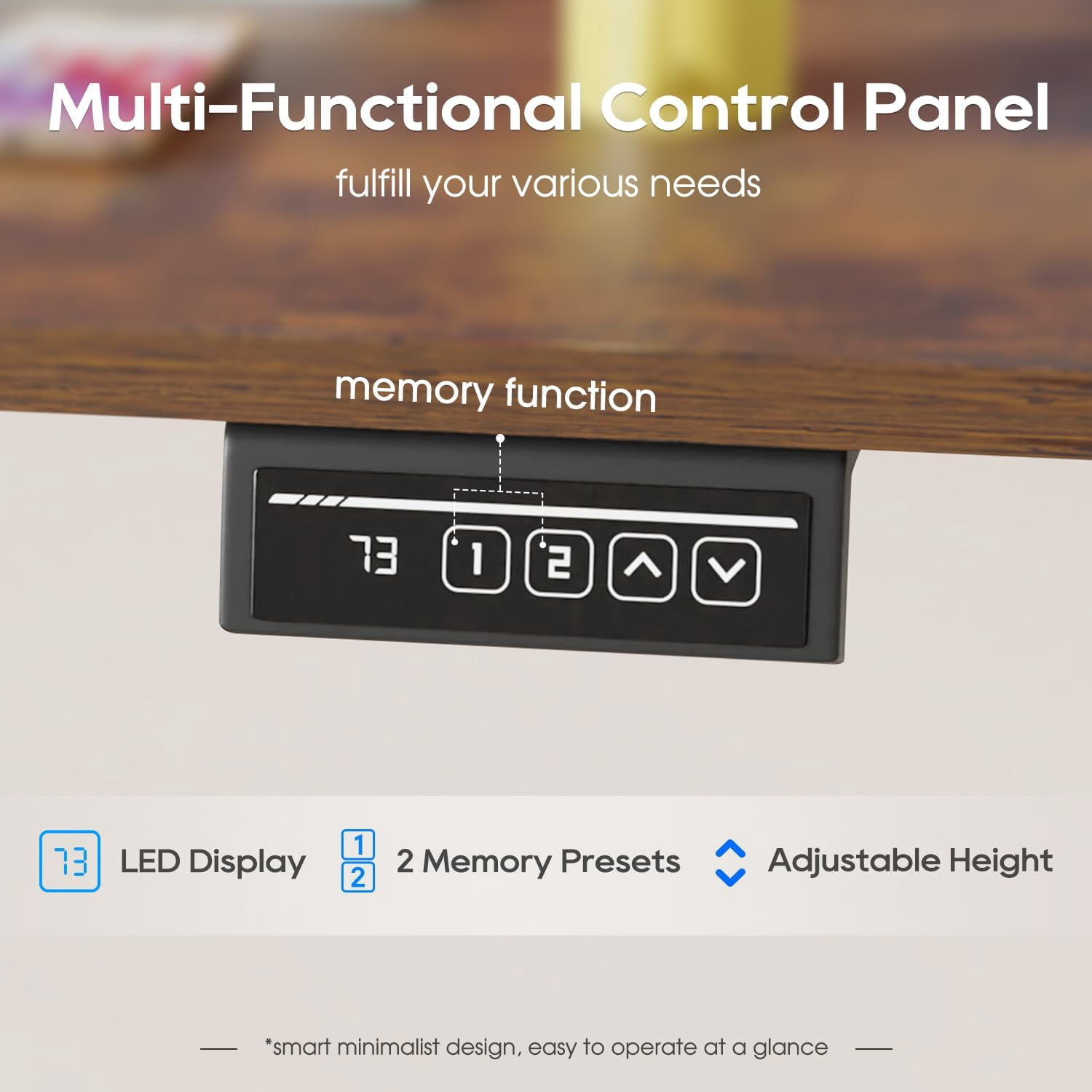 Electric Standing Desk 48x24 Inch Height Adjustable Desk Large Space Office Computer Desk with Headphone Holder 2 Memory Function for Home Office,Brown