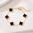 thumbnail image 2 of 14K Gold Plated Clover Bracelets for Women - Flower Four Leaf Clover Bracelet-Onyx Gemstone Lucky Flower Design - Adjustable, 2 of 4