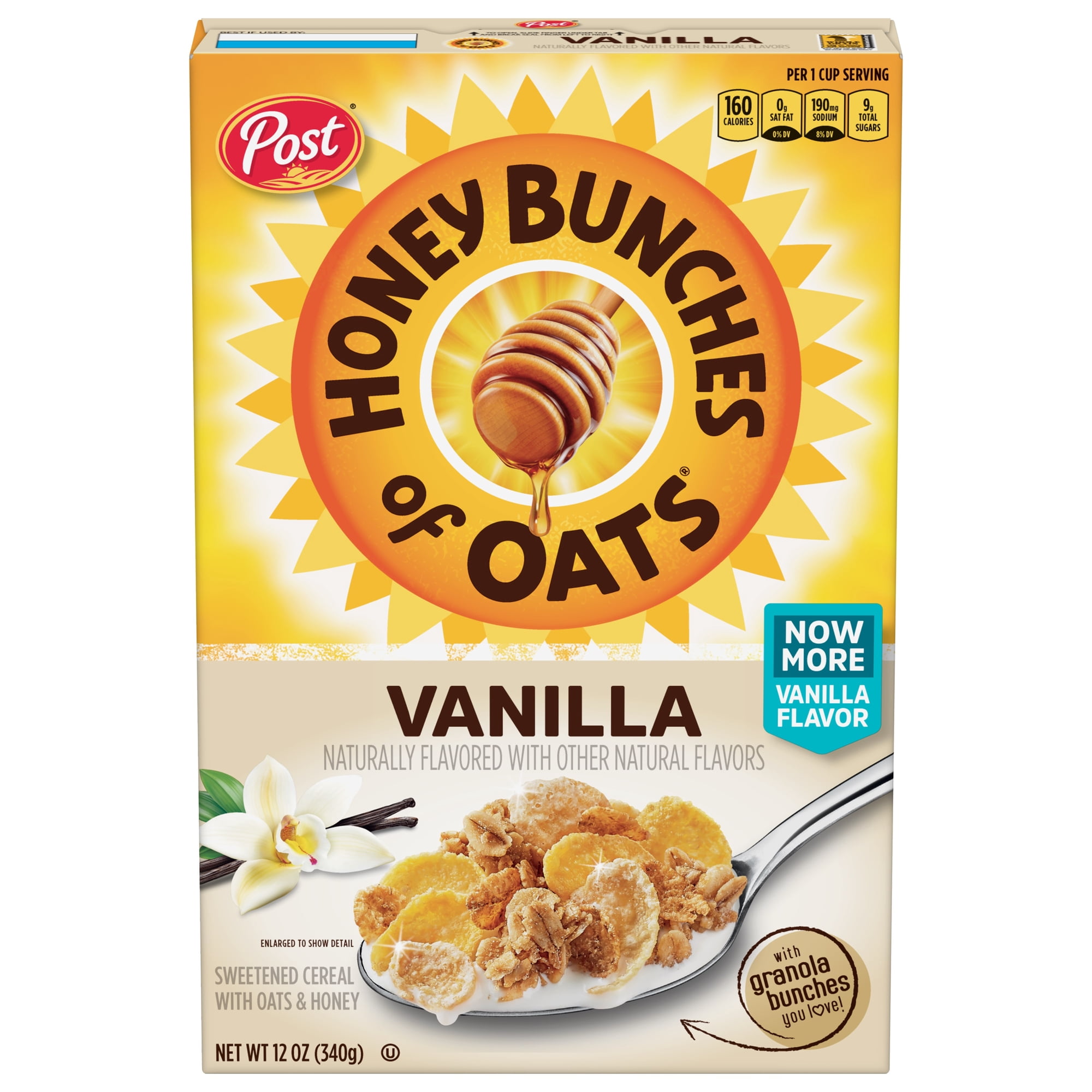 Post Honey Bunches of Oats Vanilla Breakfast Cereal with Granola Clusters, 12oz, Cruchy, Cardboard Box